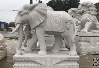 大象雕塑-户外景区大型大理石石雕大象雕塑