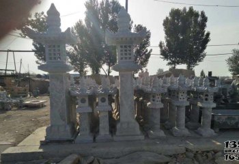灯笼雕塑-墓地摆放大理石镂空仿古石灯雕塑