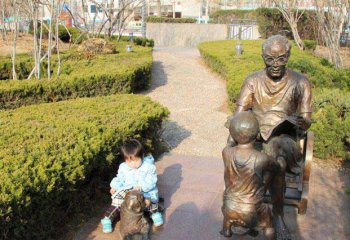 读书雕塑-户外园林创意铜雕给小朋友读书雕塑