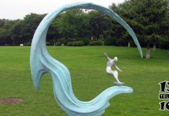 海浪浪花雕塑-草坪装饰摆放冲浪的蓝色不锈钢浪花雕塑