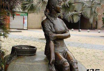女孩雕塑-公园洗衣服的人物铜雕女孩雕塑
