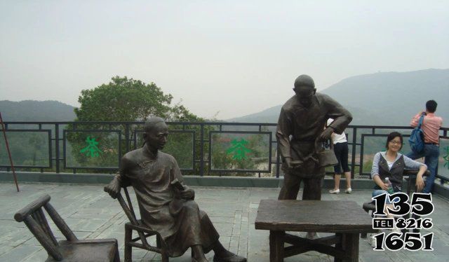 茶雕塑-广场铜雕坐着喝茶的人物景观茶雕塑