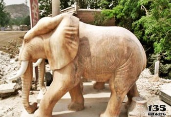 大象雕塑-户外园林大象景观装饰品晚霞红石雕大象雕塑