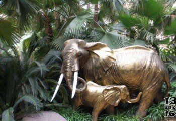 大象雕塑-公园不锈钢仿铜两只大象雕塑