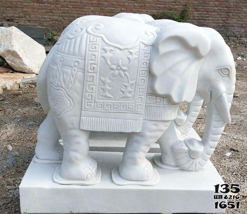 大象雕塑-售楼部门口汉白玉石雕浮雕大象雕塑高清图片
