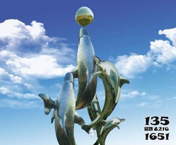 海豚雕塑-空中飞跃多只玩球雕塑不锈钢海豚雕塑高清图片