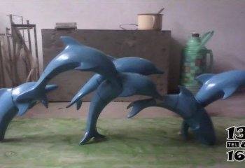 海豚雕塑-公园多只不锈钢蓝色海豚雕塑