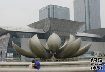 荷花雕塑-不锈钢广场盛开的荷花雕塑