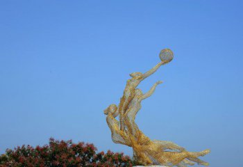篮球雕塑-镂空不锈钢打篮球的女孩公园景观雕塑