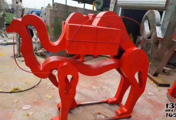 骆驼雕塑-街道上摆放的红色不锈钢创意骆驼雕塑