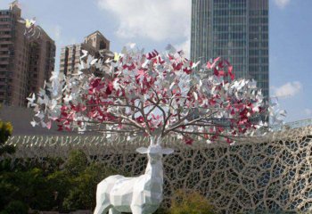 梅花鹿雕塑-户外大型景观玻璃钢彩绘梅花鹿雕塑