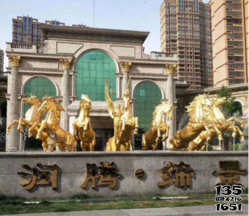 阿波罗雕塑-不锈钢仿铜马儿奔腾的阿波罗雕塑高清图片