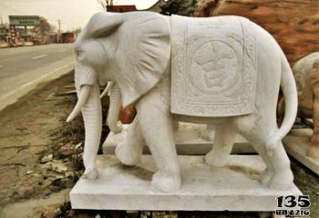 大象雕塑-街道汉白玉石雕大象雕塑
