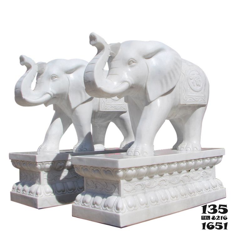 大象雕塑-庭院汉白玉石雕大象雕塑高清图片