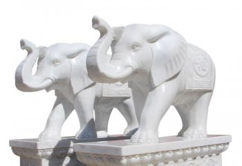 大象雕塑-庭院汉白玉石雕大象雕塑