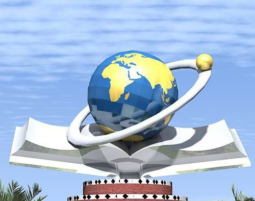 地球仪雕塑-企业景区玻璃钢材质书本上的地球仪雕塑高清图片