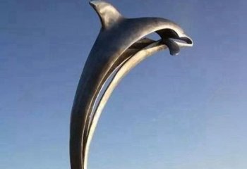 海豚雕塑-海边大型不锈钢抽象海豚雕塑