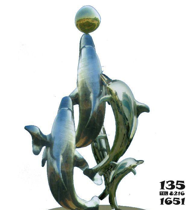 海豚雕塑-动物园一群不锈钢海豚雕塑高清图片