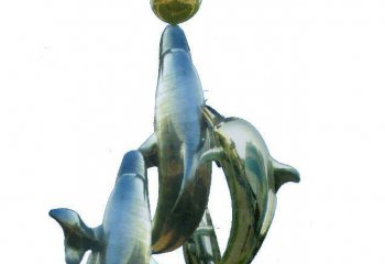 海豚雕塑-动物园一群不锈钢海豚雕塑