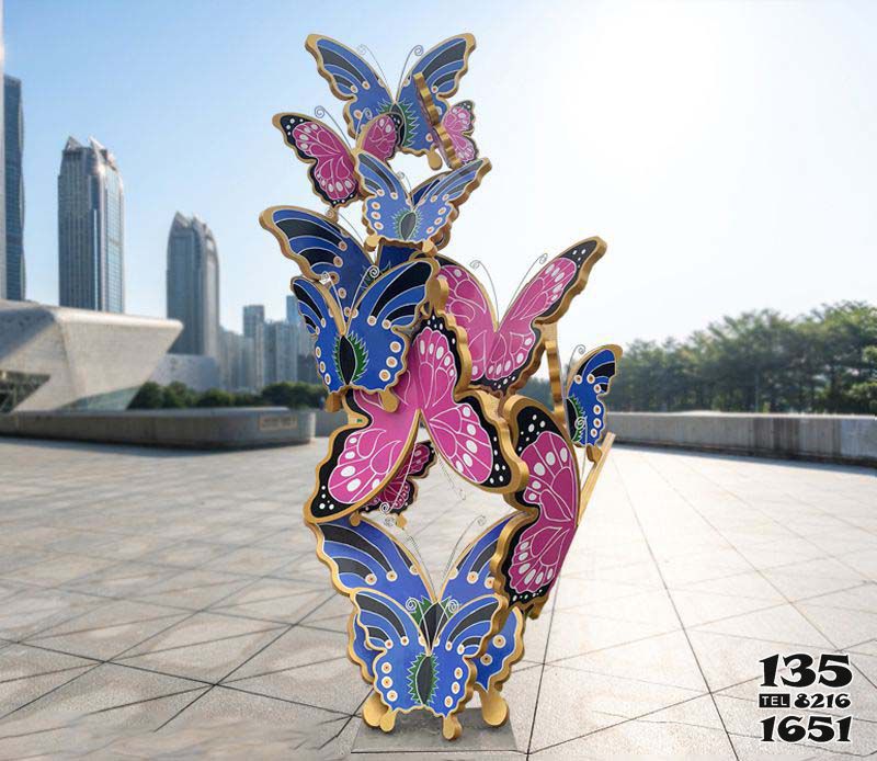 蝴蝶雕塑-多只不锈钢创意蝴蝶雕塑高清图片