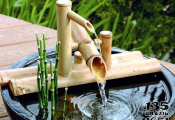花盆雕塑-日式庭院流水竹子景观园林石雕摆件花盆雕塑