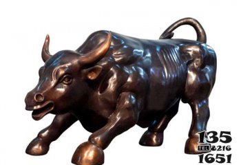 华尔街牛-广场摆放的一只棕色的玻璃钢创意华尔街牛