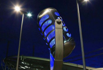 话筒雕塑-不锈钢户外夜晚照明发光话筒雕塑