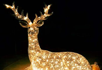 梅花鹿雕塑-公园大型仿真动物夜晚照明梅花鹿雕塑
