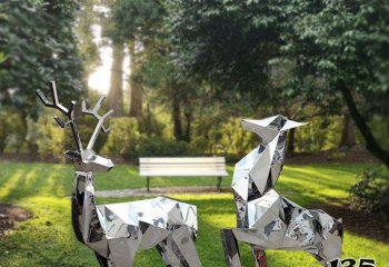 梅花鹿雕塑-不锈钢镜面几何户外景观梅花鹿雕塑