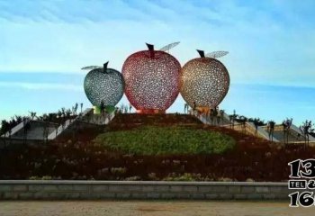 苹果雕塑-不锈钢城市广场彩色镂空苹果雕塑