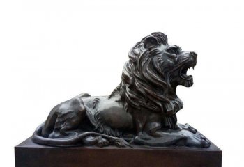 狮子雕塑-不锈钢仿铜趴着的狮子雕塑