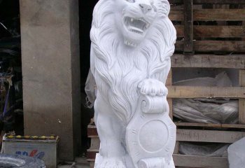 狮子雕塑-户外仿真汉白玉石雕狮子雕塑