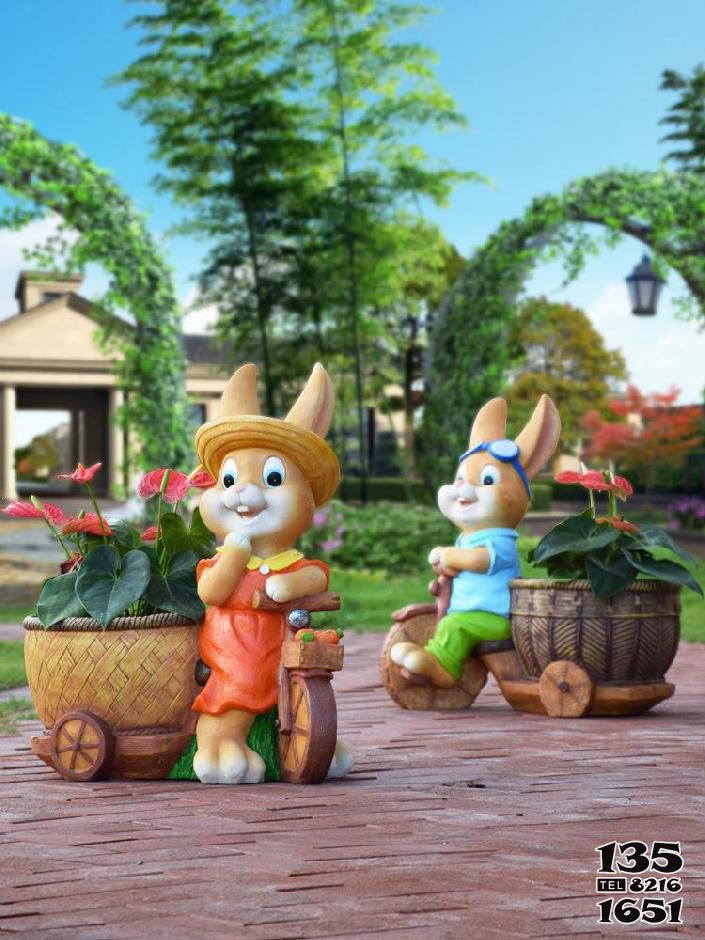 兔子雕塑-小区园林景观卡通花盆装饰玻璃钢动物兔子雕塑高清图片