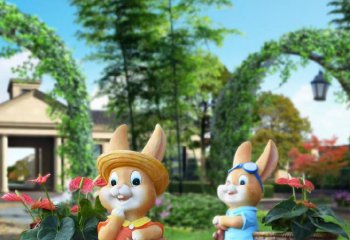 兔子雕塑-小区园林景观卡通花盆装饰玻璃钢动物兔子雕塑