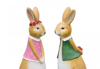 兔子雕塑-室内一对树脂彩绘兔子雕塑