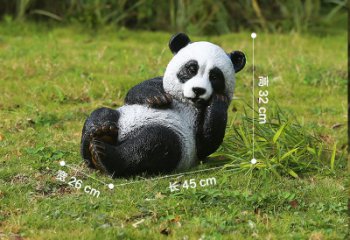 熊猫雕塑-学校小区广场草坪摆放躺地仿真玻璃钢熊猫雕塑