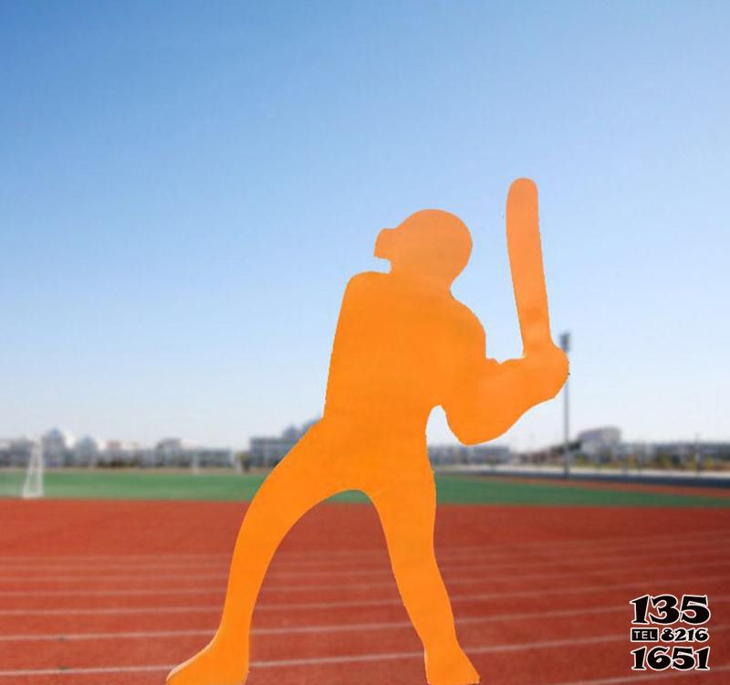 棒球雕塑-体育公园摆放彩绘不锈钢棒球运动人物雕塑高清图片