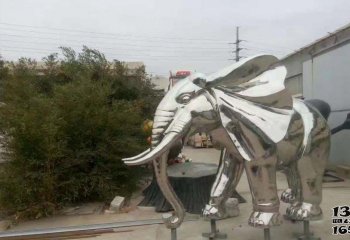 大象雕塑-城市街道不锈钢镜面创意大象雕塑