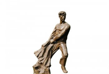 纪念性铜雕——捕鱼撒网人物雕塑 