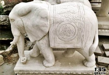 大象雕塑-企业门口大象景观-石雕大理石大象雕塑