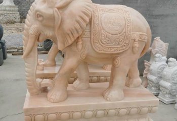 大象雕塑-景区石雕浮雕晚霞红大象雕塑