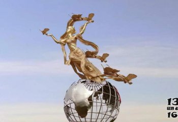 地球仪雕塑-不锈钢喷金嫦娥奔月地球仪雕塑
