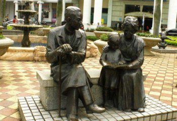 读书雕塑-景区园林铜雕坐着给孩子读书雕塑