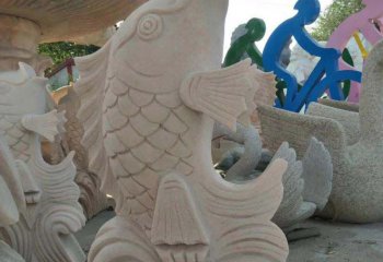 鲤鱼雕塑-街道摆放的汉白玉石雕创意鲤鱼雕塑