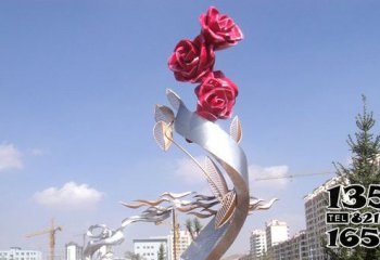 玫瑰花雕塑-城市不锈钢玫瑰花雕塑