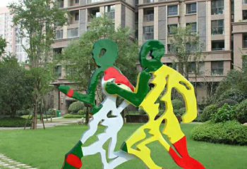 跑步雕塑-企业小区摆放不锈钢跑步剪影人物雕塑