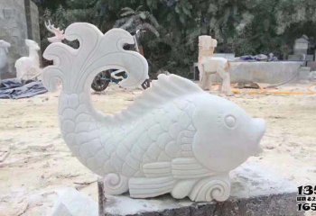 喷水雕塑-公园里摆放的鲤鱼汉白玉石雕创意喷水雕塑