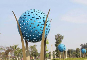 球体雕塑-公园户外装饰品不锈钢镂空蓝色球体雕塑