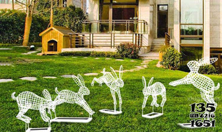 兔子雕塑-别墅五只不锈钢玩耍的兔子雕塑