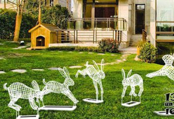 兔子雕塑-别墅五只不锈钢玩耍的兔子雕塑